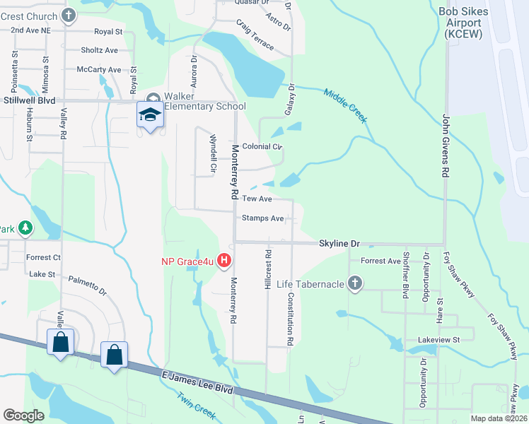 map of restaurants, bars, coffee shops, grocery stores, and more near 3071 Stamps Avenue in Crestview