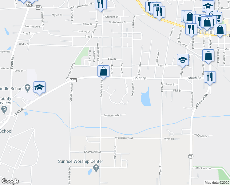map of restaurants, bars, coffee shops, grocery stores, and more near 2707 Brightwell Avenue in Marianna