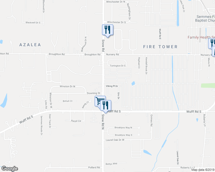 map of restaurants, bars, coffee shops, grocery stores, and more near 9889 Viking Place Drive in Semmes