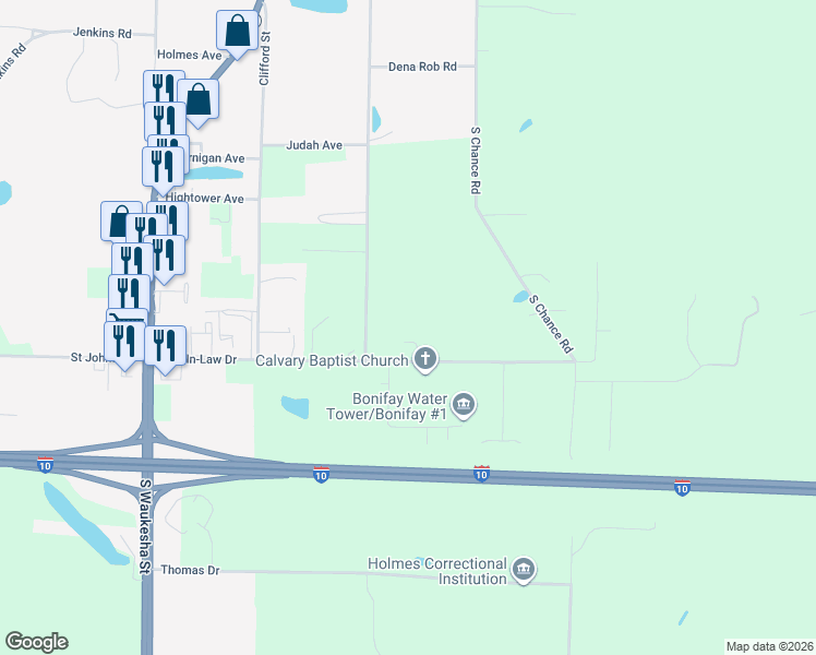 map of restaurants, bars, coffee shops, grocery stores, and more near 880 Son-In-Law Road in Bonifay