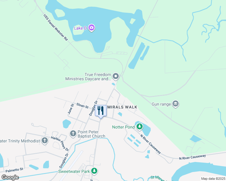 map of restaurants, bars, coffee shops, grocery stores, and more near 1905 Point Peter Road in Saint Marys