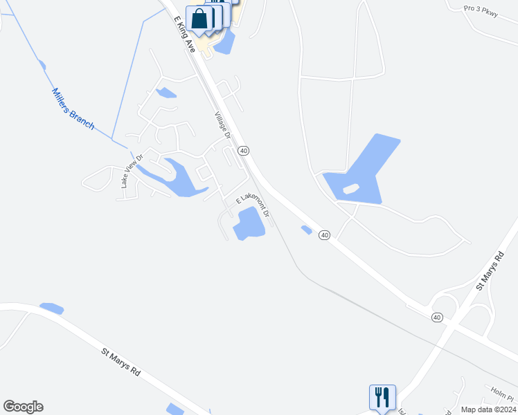 map of restaurants, bars, coffee shops, grocery stores, and more near 155 East Lakemont Drive in Kingsland