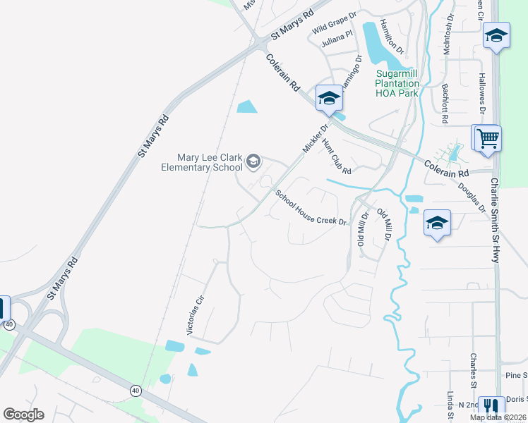 map of restaurants, bars, coffee shops, grocery stores, and more near 104 Ronald's Court in St. Marys