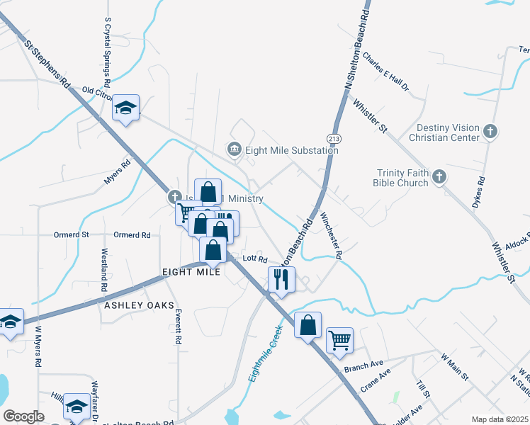 map of restaurants, bars, coffee shops, grocery stores, and more near 211 Cooper Avenue in Prichard