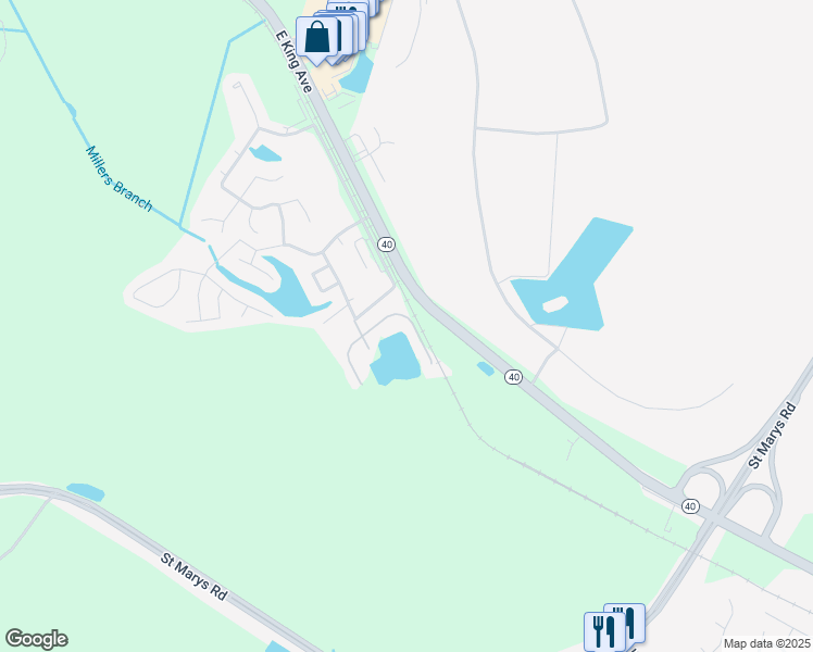 map of restaurants, bars, coffee shops, grocery stores, and more near 155 East Lakemont Drive in Kingsland