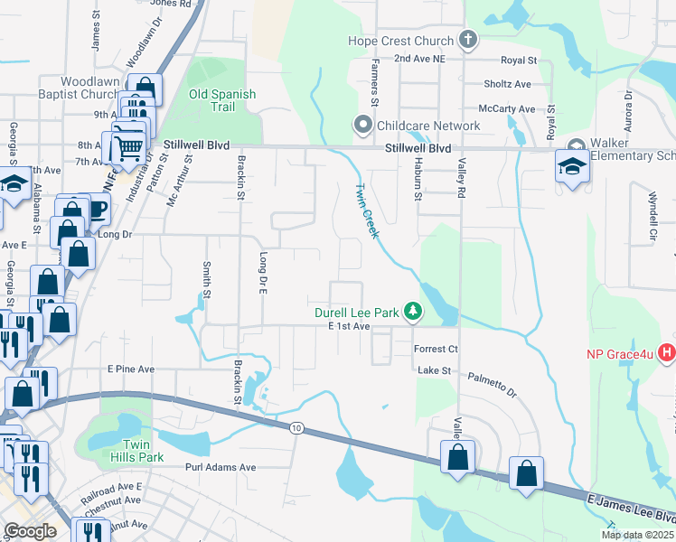 map of restaurants, bars, coffee shops, grocery stores, and more near 304 Strawbridge Drive in Crestview