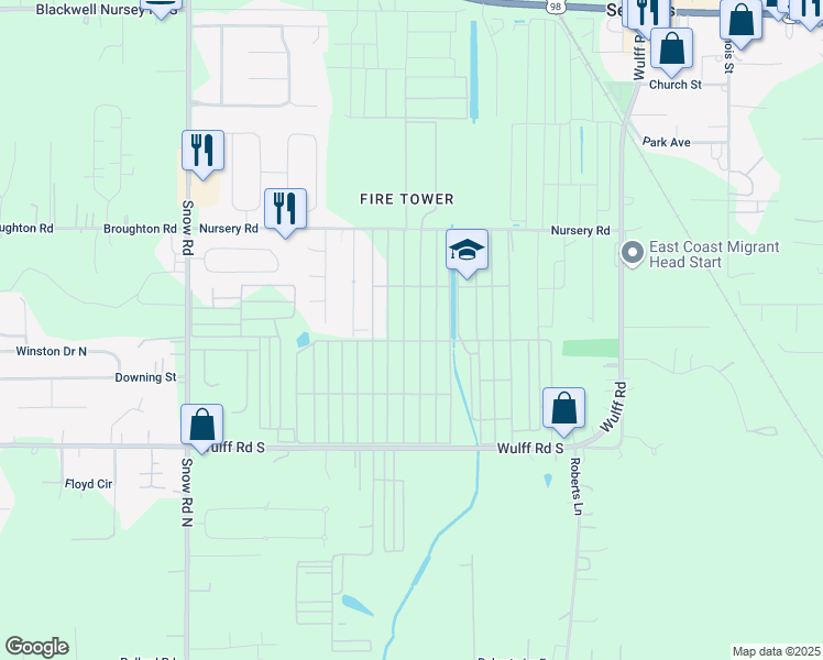 map of restaurants, bars, coffee shops, grocery stores, and more near 9201 Nursery Road in Semmes