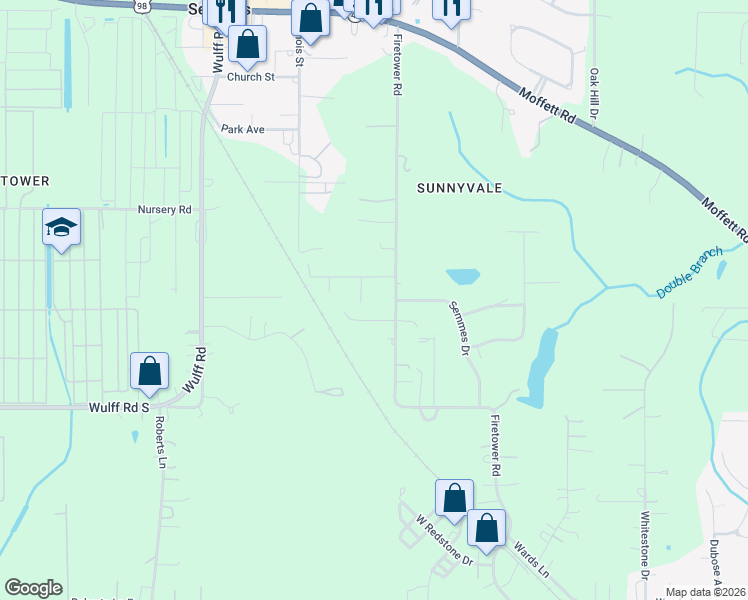 map of restaurants, bars, coffee shops, grocery stores, and more near 3686 Kelly Circle in Semmes