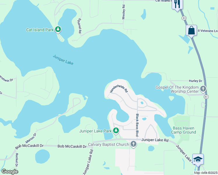 map of restaurants, bars, coffee shops, grocery stores, and more near 313 Vanderheide Road in DeFuniak Springs