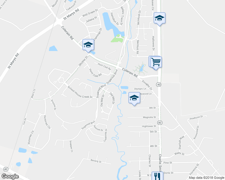 map of restaurants, bars, coffee shops, grocery stores, and more near 303 Bayard Court in Saint Marys