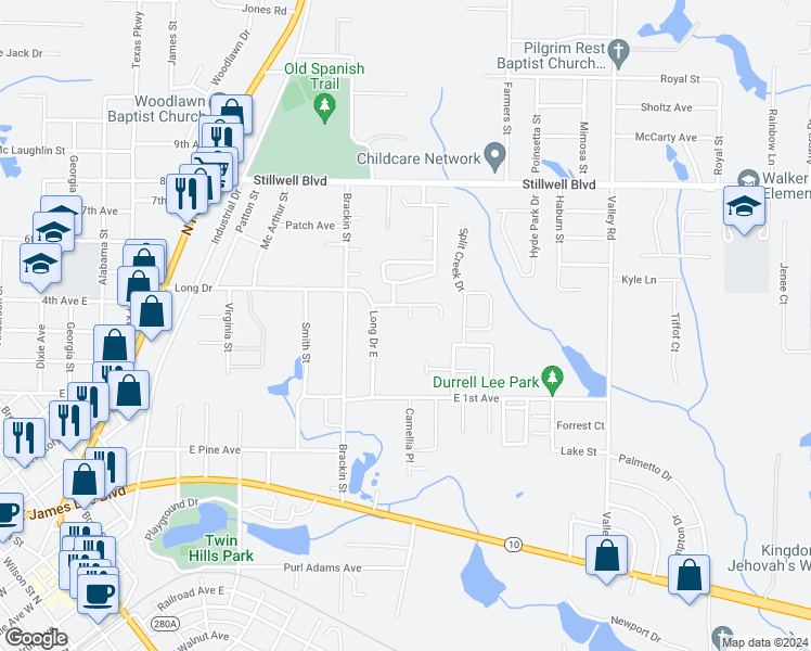 map of restaurants, bars, coffee shops, grocery stores, and more near 109 Bolte Court in Crestview