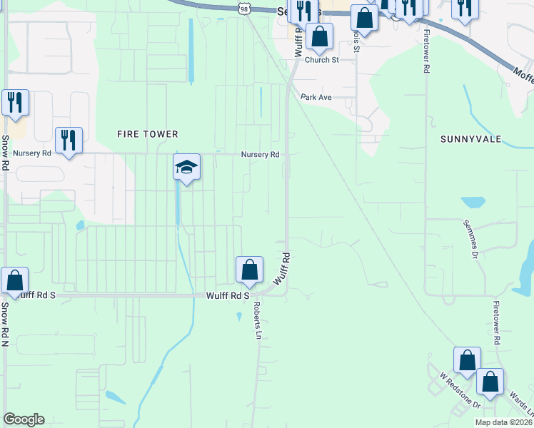 map of restaurants, bars, coffee shops, grocery stores, and more near 3727 Mavis Pl in Semmes
