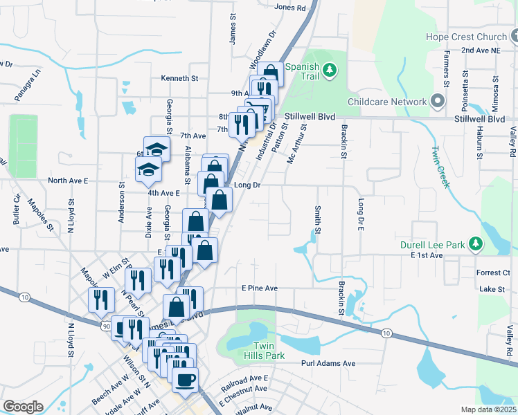 map of restaurants, bars, coffee shops, grocery stores, and more near 275 Edgewood Place in Crestview
