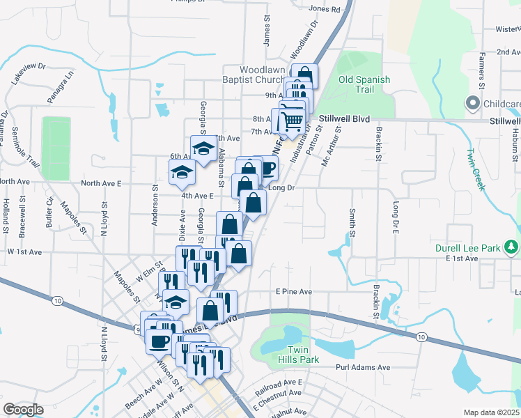 map of restaurants, bars, coffee shops, grocery stores, and more near 625 North Ferdon Boulevard in Crestview