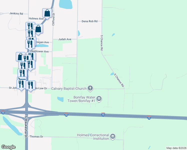 map of restaurants, bars, coffee shops, grocery stores, and more near 880 Son-In-Law Road in Bonifay