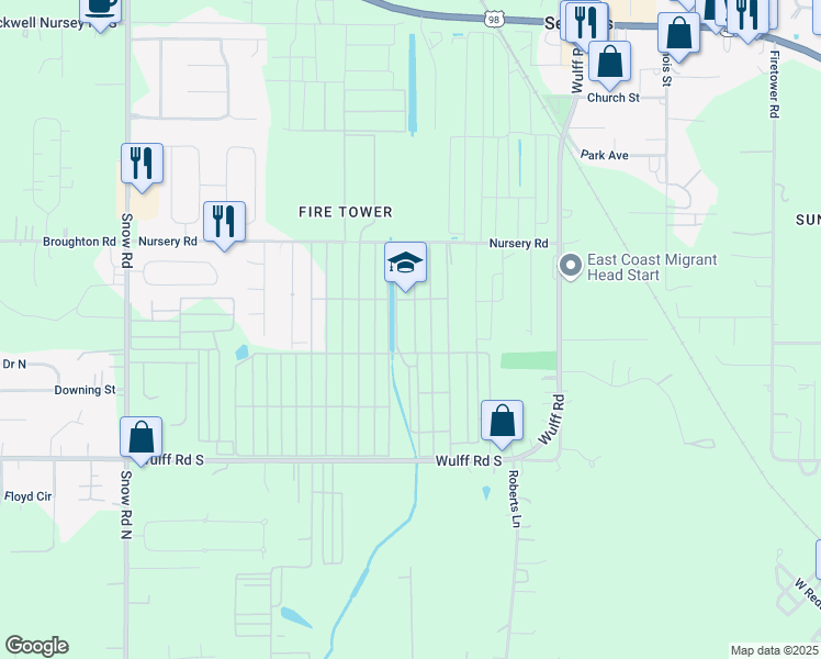map of restaurants, bars, coffee shops, grocery stores, and more near 9201 Nursery Rd in Semmes