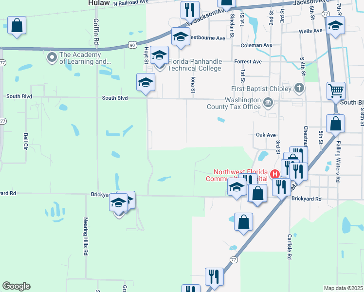 map of restaurants, bars, coffee shops, grocery stores, and more near 844 Maple Street in Chipley