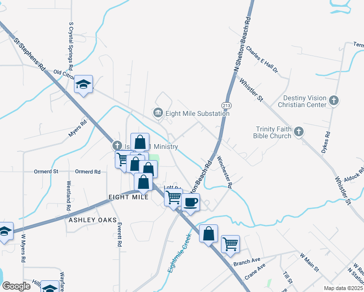 map of restaurants, bars, coffee shops, grocery stores, and more near 211 Cooper Avenue in Prichard