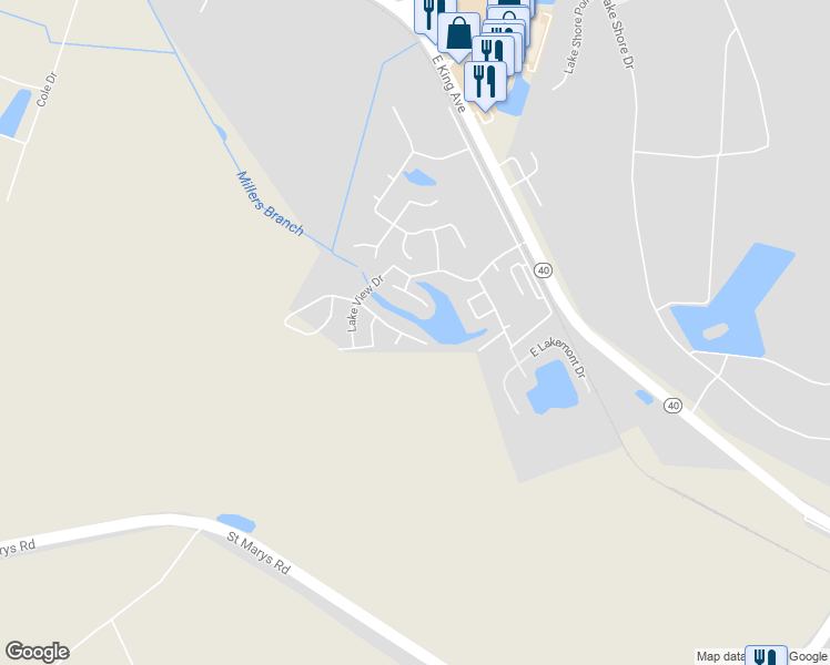map of restaurants, bars, coffee shops, grocery stores, and more near 332 Mission Forest Trail in Kingsland
