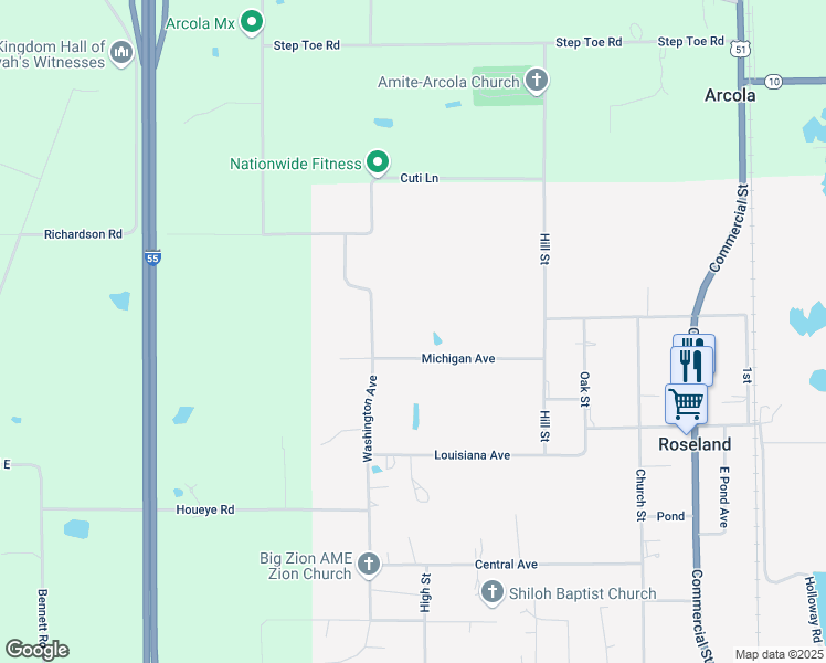 map of restaurants, bars, coffee shops, grocery stores, and more near 12312 Michigan Avenue in Roseland