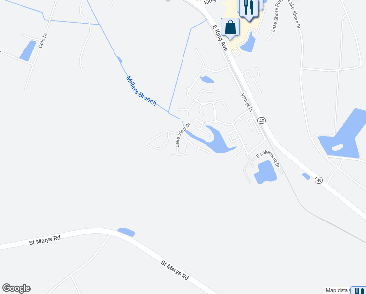 map of restaurants, bars, coffee shops, grocery stores, and more near 307 Dogwood Court in Kingsland