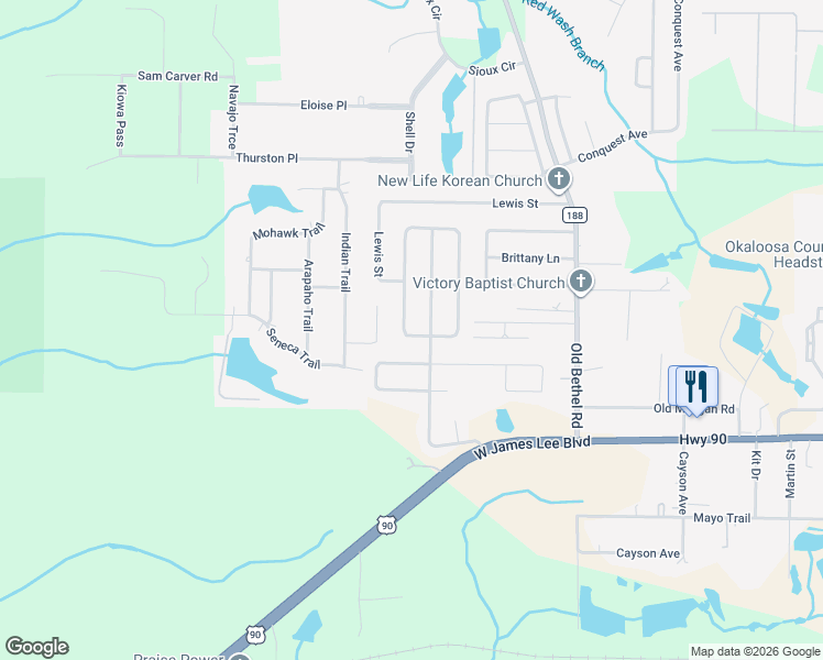 map of restaurants, bars, coffee shops, grocery stores, and more near 5218 Moore Loop in Crestview
