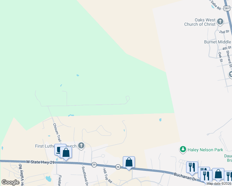 map of restaurants, bars, coffee shops, grocery stores, and more near 826 Black Jack Ranch Road in Burnet