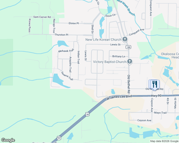 map of restaurants, bars, coffee shops, grocery stores, and more near 5218 Moore Loop in Crestview
