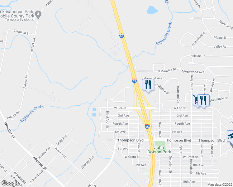 map of restaurants, bars, coffee shops, grocery stores, and more near 518 Woodlore Drive in Chickasaw