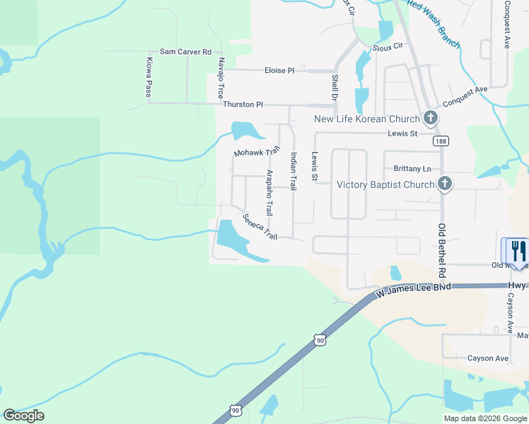 map of restaurants, bars, coffee shops, grocery stores, and more near 129 Arapaho Trail in Crestview