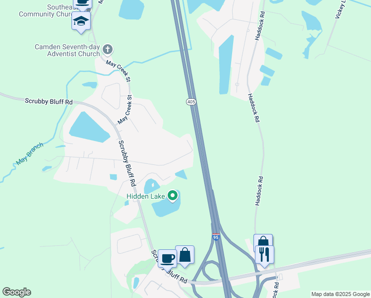 map of restaurants, bars, coffee shops, grocery stores, and more near 419-931 Lost Acres Court in Kingsland