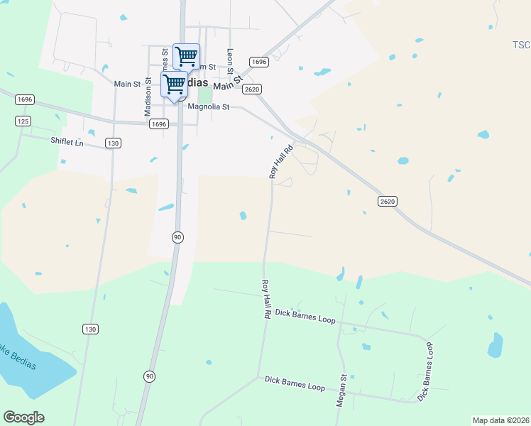 map of restaurants, bars, coffee shops, grocery stores, and more near Roy Hall Rd in Bedias