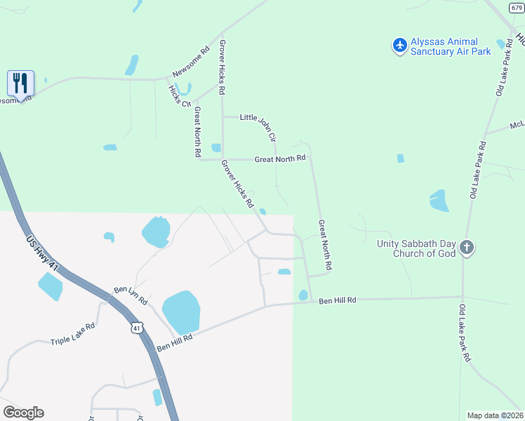 map of restaurants, bars, coffee shops, grocery stores, and more near 3929 Grover Hicks Road in Valdosta