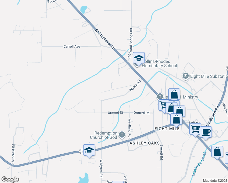 map of restaurants, bars, coffee shops, grocery stores, and more near 1819 Grace Ave in Prichard