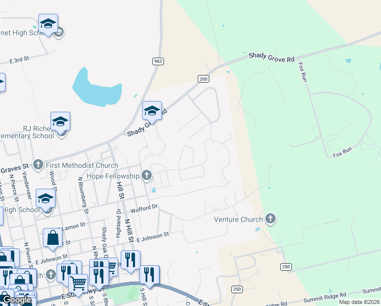 map of restaurants, bars, coffee shops, grocery stores, and more near 111 Natalie's Point in Burnet