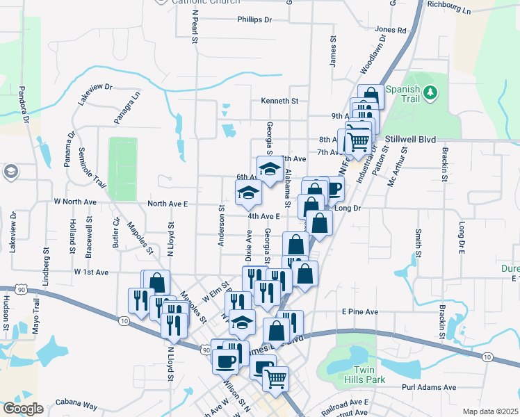 map of restaurants, bars, coffee shops, grocery stores, and more near 501 4th Avenue East in Crestview