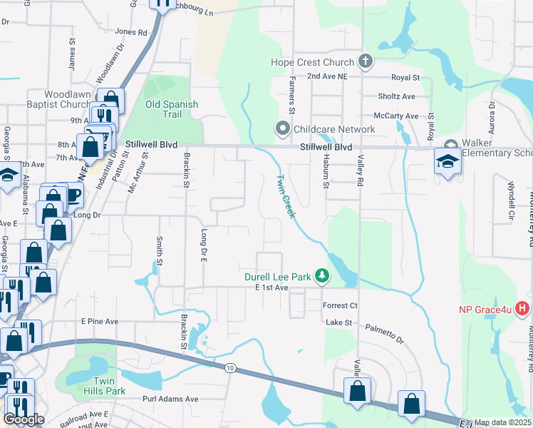map of restaurants, bars, coffee shops, grocery stores, and more near 318 Strawbridge Drive in Crestview