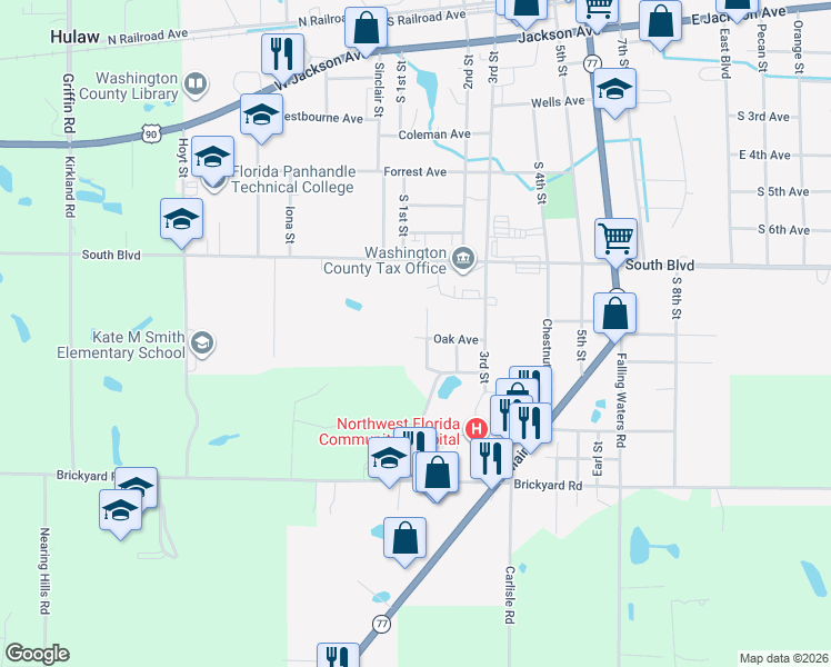 map of restaurants, bars, coffee shops, grocery stores, and more near 862 1st Street in Chipley