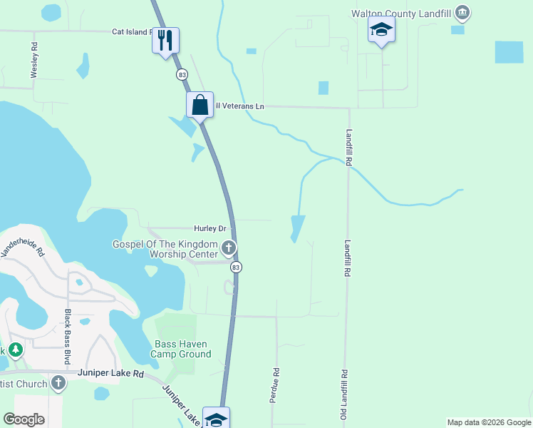 map of restaurants, bars, coffee shops, grocery stores, and more near 125 Simpson Court in DeFuniak Springs