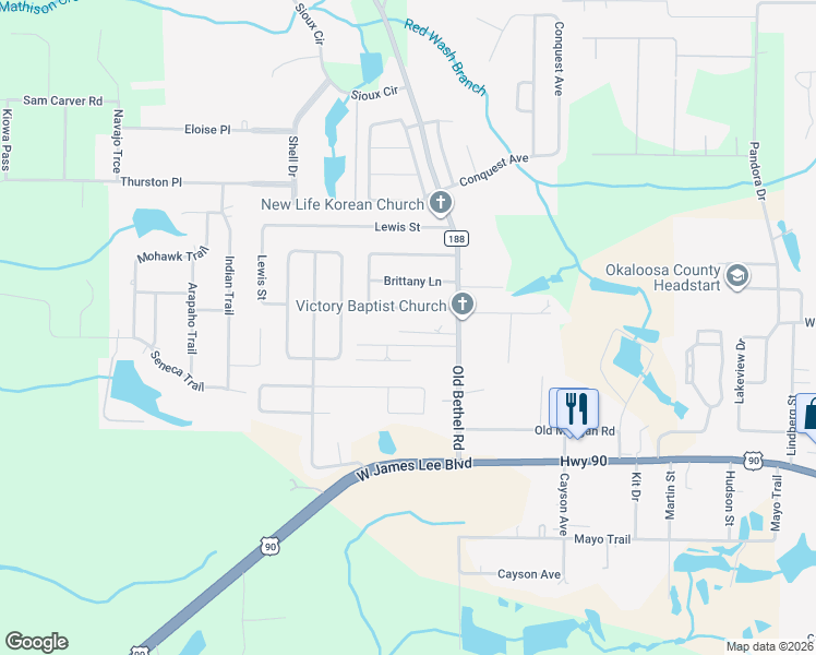 map of restaurants, bars, coffee shops, grocery stores, and more near 5442 Old Bethel Rd in Crestview