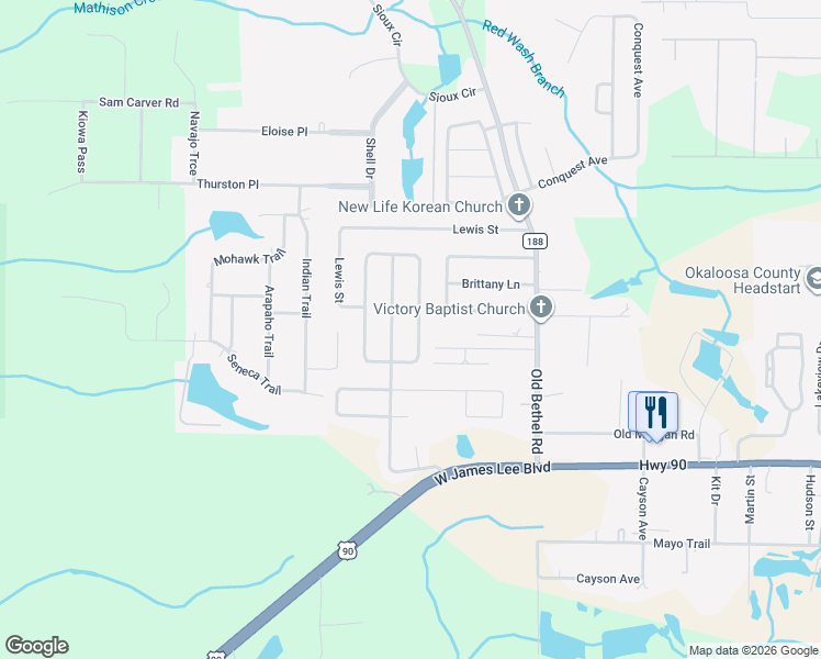 map of restaurants, bars, coffee shops, grocery stores, and more near 5277 Moore Loop in Crestview