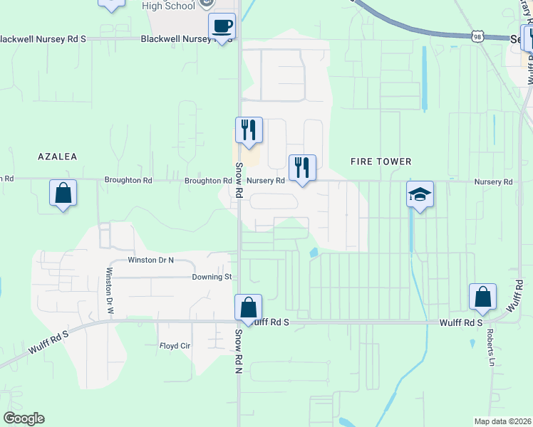 map of restaurants, bars, coffee shops, grocery stores, and more near 9833 Torrington Drive South in Semmes