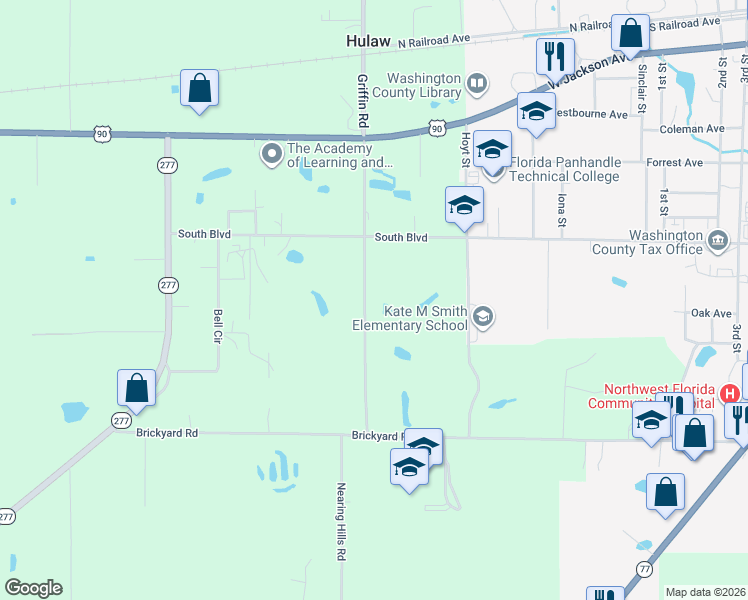 map of restaurants, bars, coffee shops, grocery stores, and more near 831 Kirkland Road in Chipley