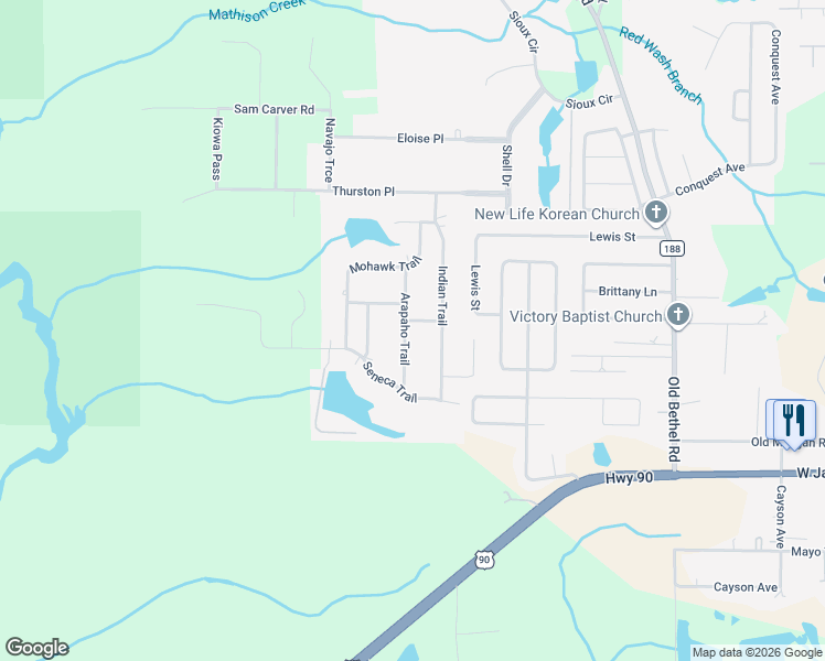 map of restaurants, bars, coffee shops, grocery stores, and more near 127 Shoshone Trail in Crestview