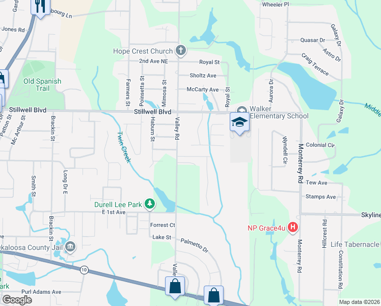 map of restaurants, bars, coffee shops, grocery stores, and more near 602 Valley Road in Crestview
