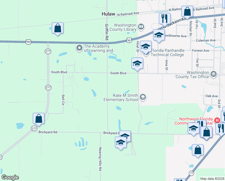 map of restaurants, bars, coffee shops, grocery stores, and more near 831 Kirkland Road in Chipley