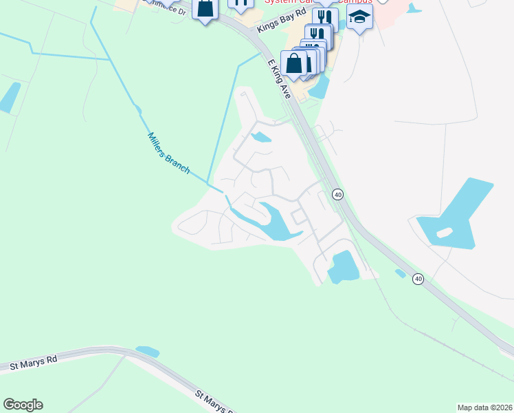 map of restaurants, bars, coffee shops, grocery stores, and more near 202 Cypress Drive in Kingsland