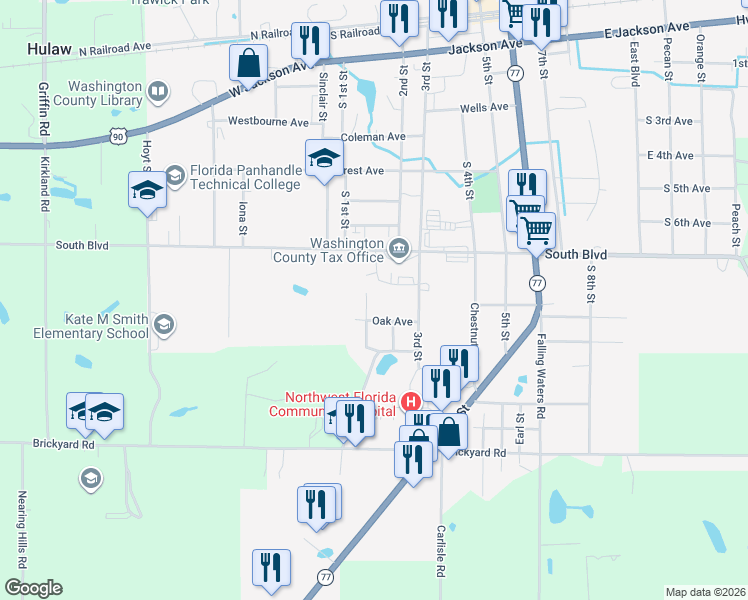 map of restaurants, bars, coffee shops, grocery stores, and more near 862 1st Street in Chipley