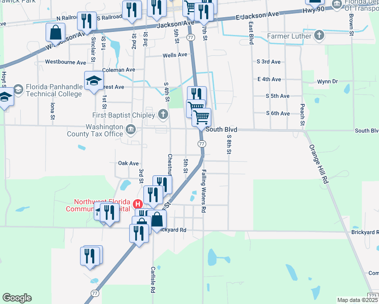 map of restaurants, bars, coffee shops, grocery stores, and more near 1267 Harrell Ave in Chipley
