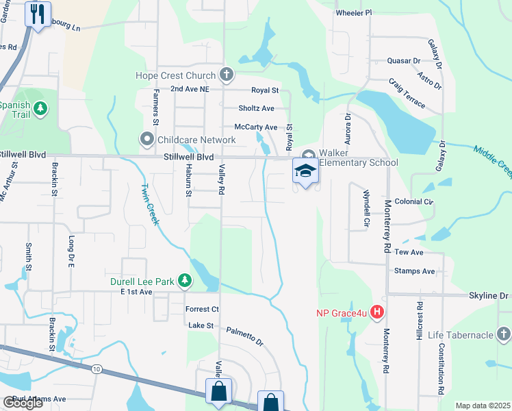 map of restaurants, bars, coffee shops, grocery stores, and more near 122 Trailwood Lane in Crestview